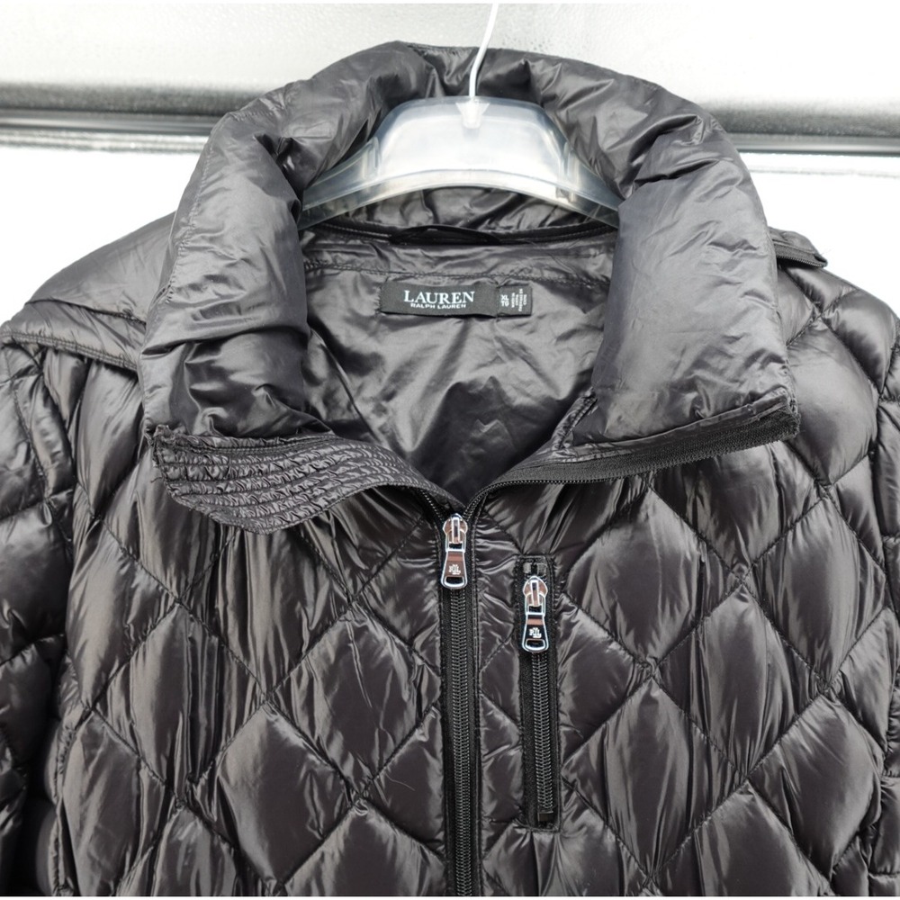 Lauren‎ Ralph Lauren Womens Black Diamond Quilted Down Puffer Coat Hooded XL - Picture 3 of 11
